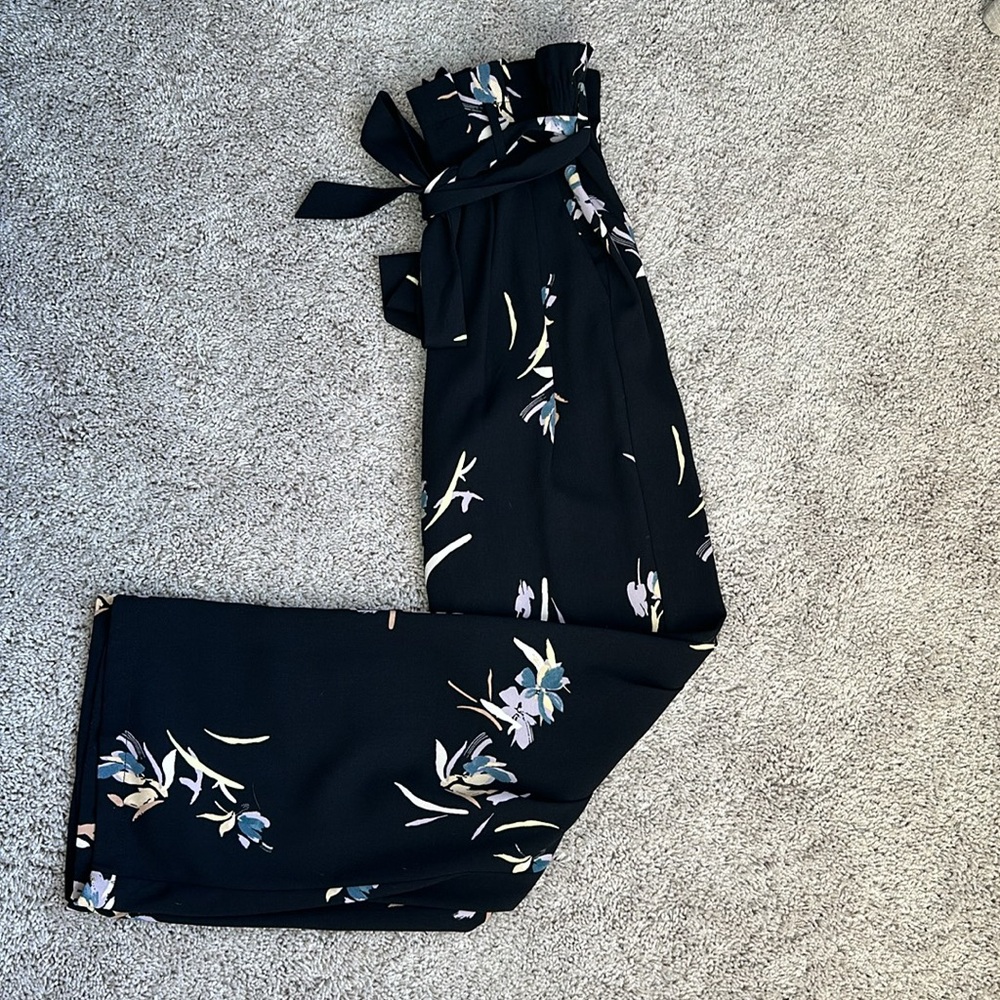 Floral paper bag style pants
